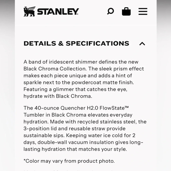STANLEY THE BLACK CHROMA QUENCHER H2.0 FLOWSTATE TUMBLER | 40 OZ - Picture 16 of 16